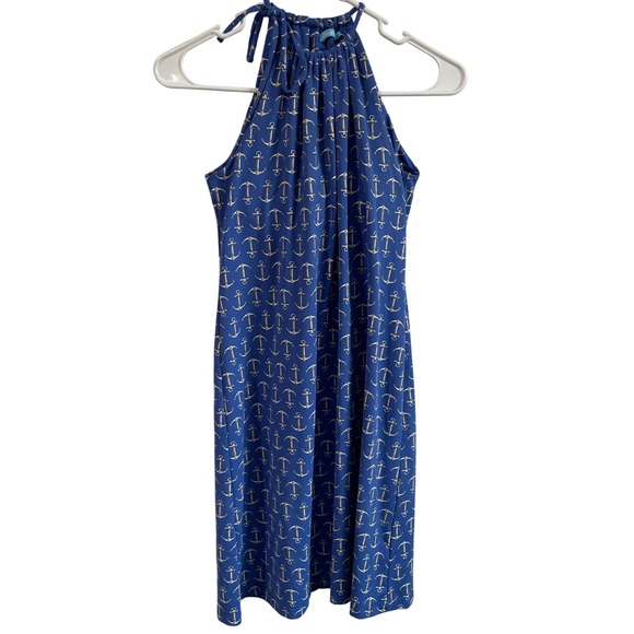 J. McLaughlin Maria Halter Dress Anchor‎ Print Sleeveless Blue XS Catalina Cloth - Picture 1 of 10